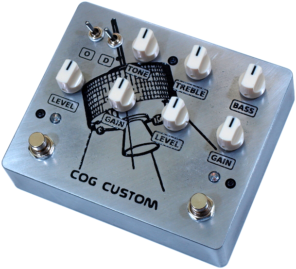 Cog Effects Custom Darklighter and Knightfall Guitar & Bass Overdrive & Distortion with clipping options, expanded active EQ and engraved Cave In Tribute Artwork