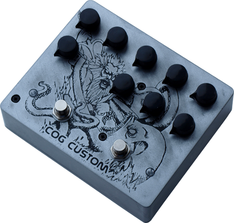 Cog Effects Custom Knightfall 66 Bass Distortion and T-65 Octave with Poseidon and Kraken artwork