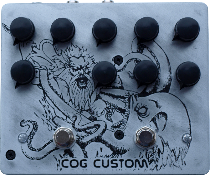 Cog Custom - Custom Effects Pedal - Octagrit T-65 Octave and Knightfall 66 Bass Distortion with Poseidon and Kraken battling to the death
