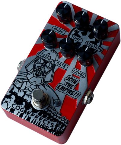 Cog Effects Custom Grand Tarkin Bass Guitar Fuzz Pedal with Rising Sun Star Wars Propaganda Artwork Featuring Darth Vader, Stormtroopers and Join The Empire Slogan