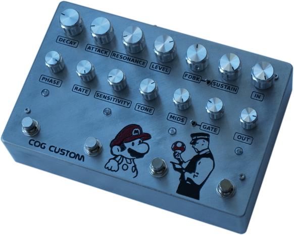 Cog Effects Custom Guitar Noise Box with Octave Up, Tarkin Fuzz, FSH Filter Sample Hold and FET Phaser with Banksy Mario Engraved Artwork