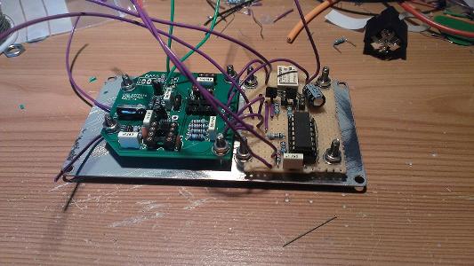 Cog Effects Relay True Bypass and Knightall Guitar Effects Distortion Circuits Mounted To The Baseplate Of Our Donor Boss DS-2